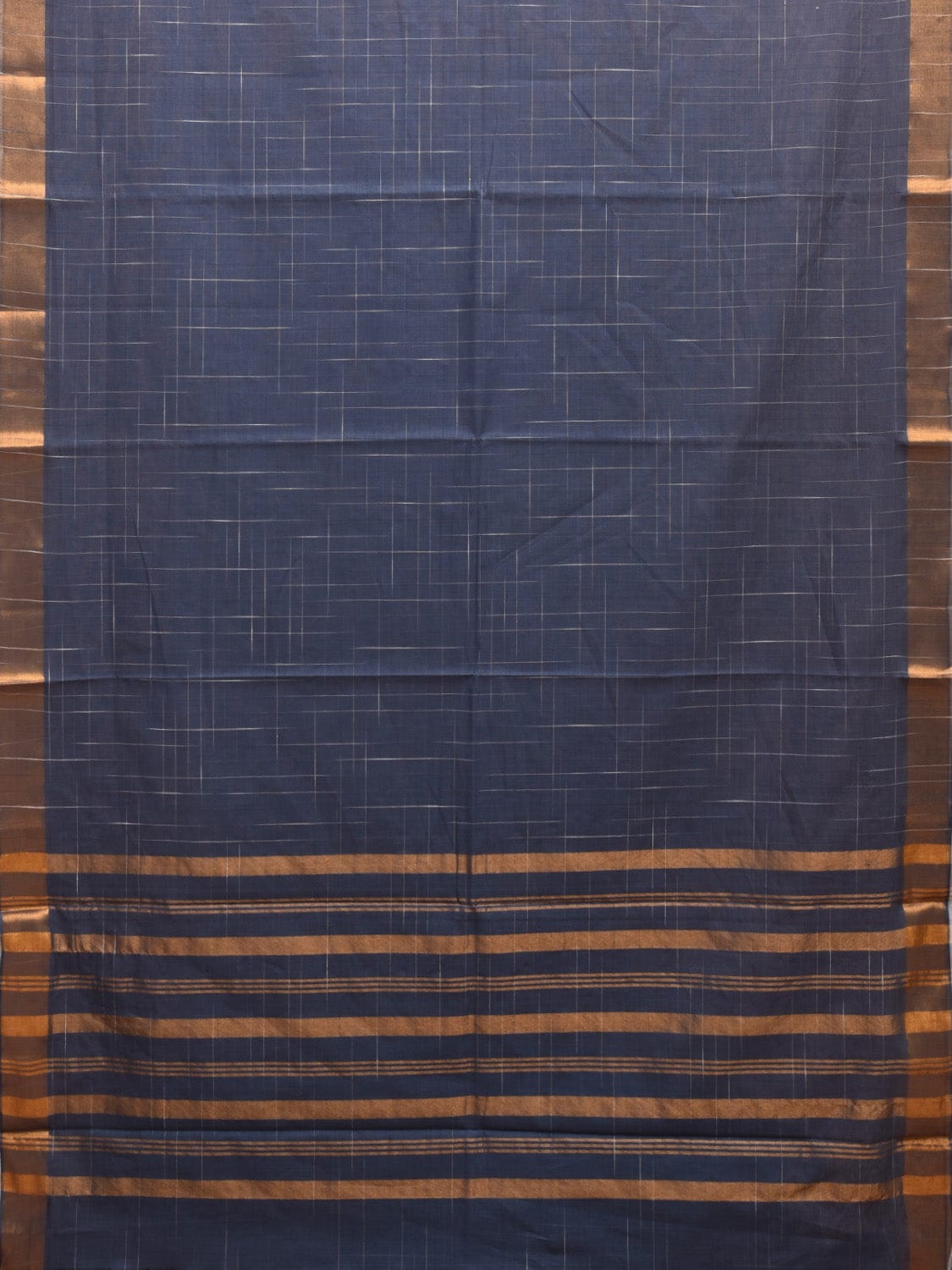 Dark Blue Kanchipuram Cotton Handloom Saree with Strips Pallu Design k0571