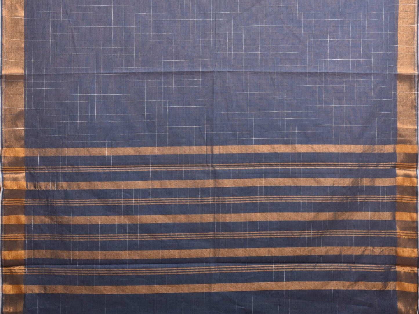 Dark Blue Kanchipuram Cotton Handloom Saree with Strips Pallu Design k0571