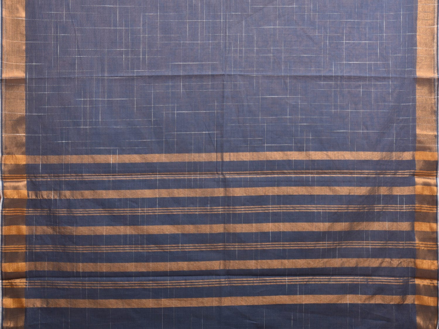 Dark Blue Kanchipuram Cotton Handloom Saree with Strips Pallu Design k0571