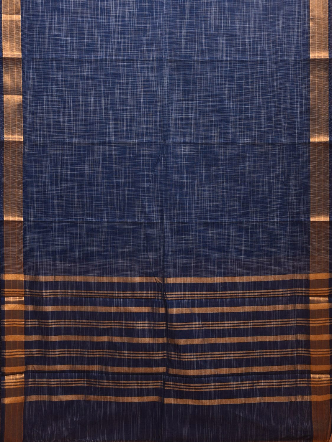Dark Blue Kanchipuram Cotton Handloom Saree with Strips Pallu Design k0573