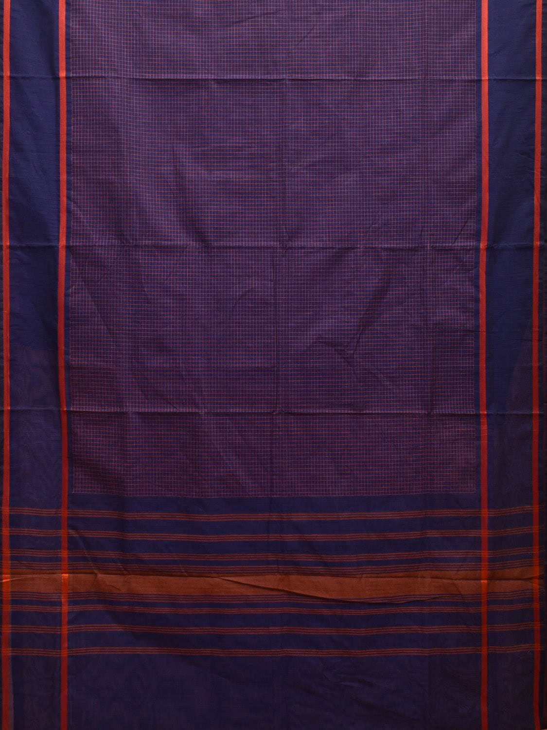 Dark Blue Kanchipuram Cotton Saree with Checks and Strips Pallu Design k0718