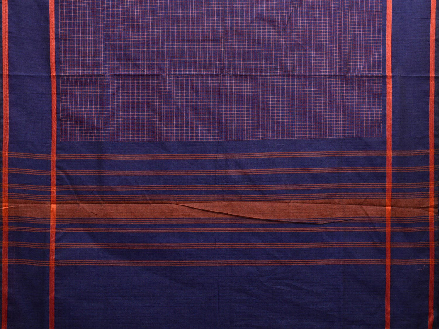 Dark Blue Kanchipuram Cotton Saree with Checks and Strips Pallu Design k0718