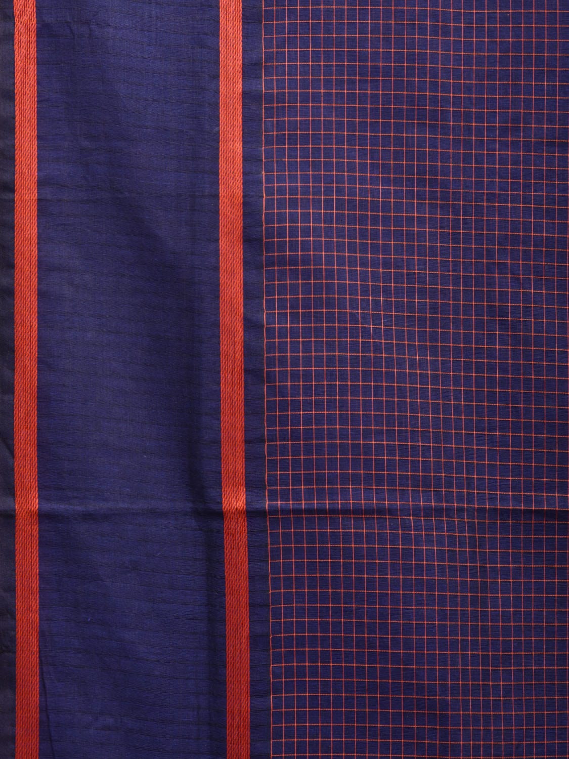 Dark Blue Kanchipuram Cotton Saree with Checks and Strips Pallu Design k0718