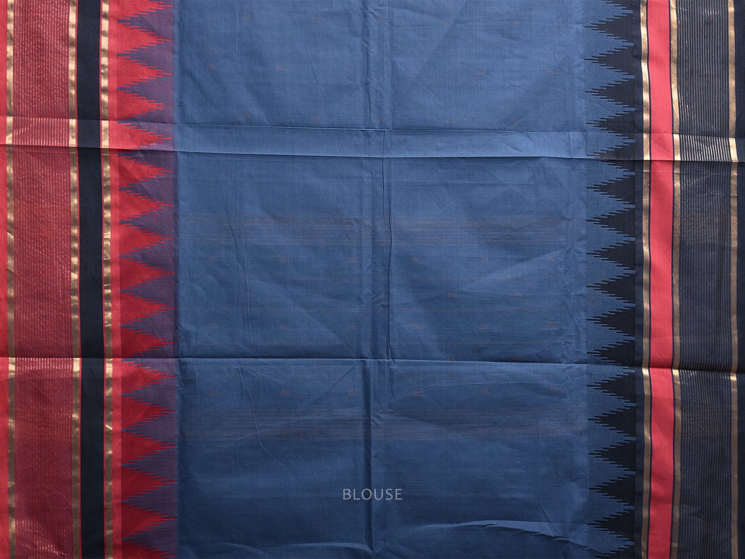 Dark Blue Kanchipuram Cotton Saree with Ganga-Jamuna Temple Border Design k0808