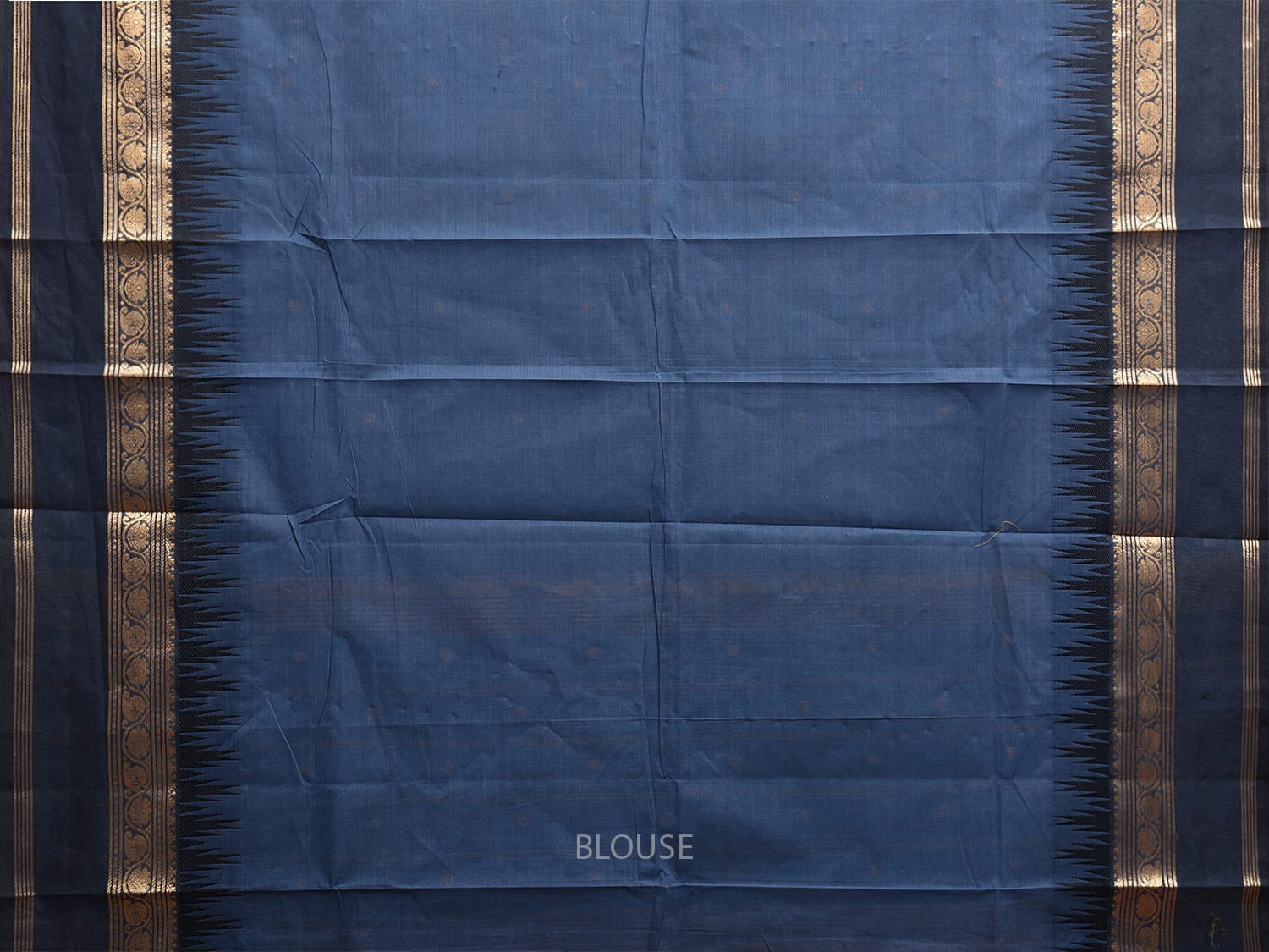 Dark Blue Kanchipuram Cotton Saree with Temple Border and Strips Pallu Design k0768