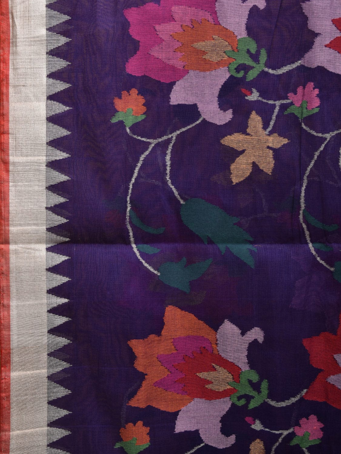 Dark Blue Khadi Cotton Handloom Saree with All Over Floral Design kh0677