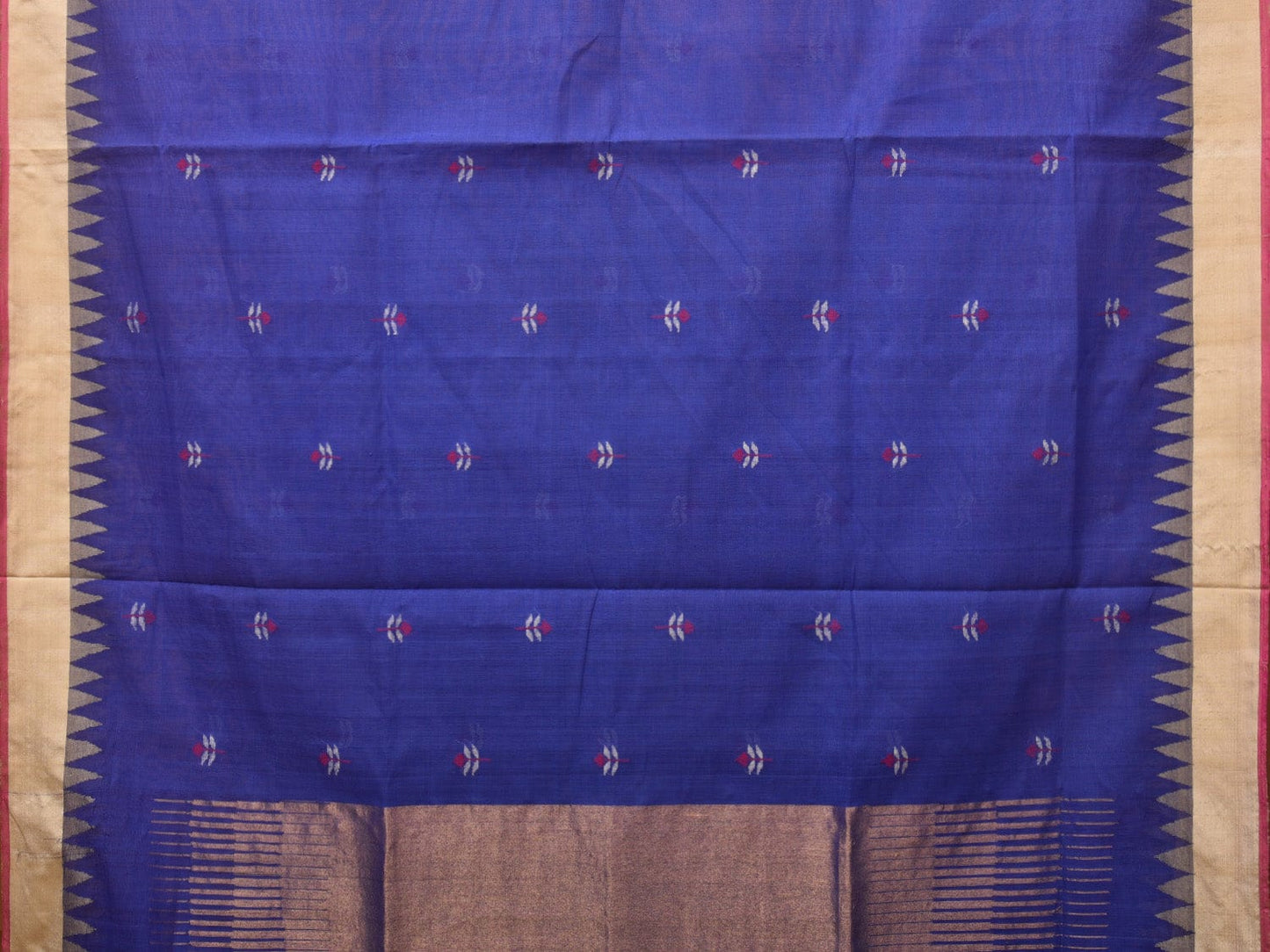 Dark Blue Khadi Cotton Handloom Saree with Jamdani Body Buta Design kh0657