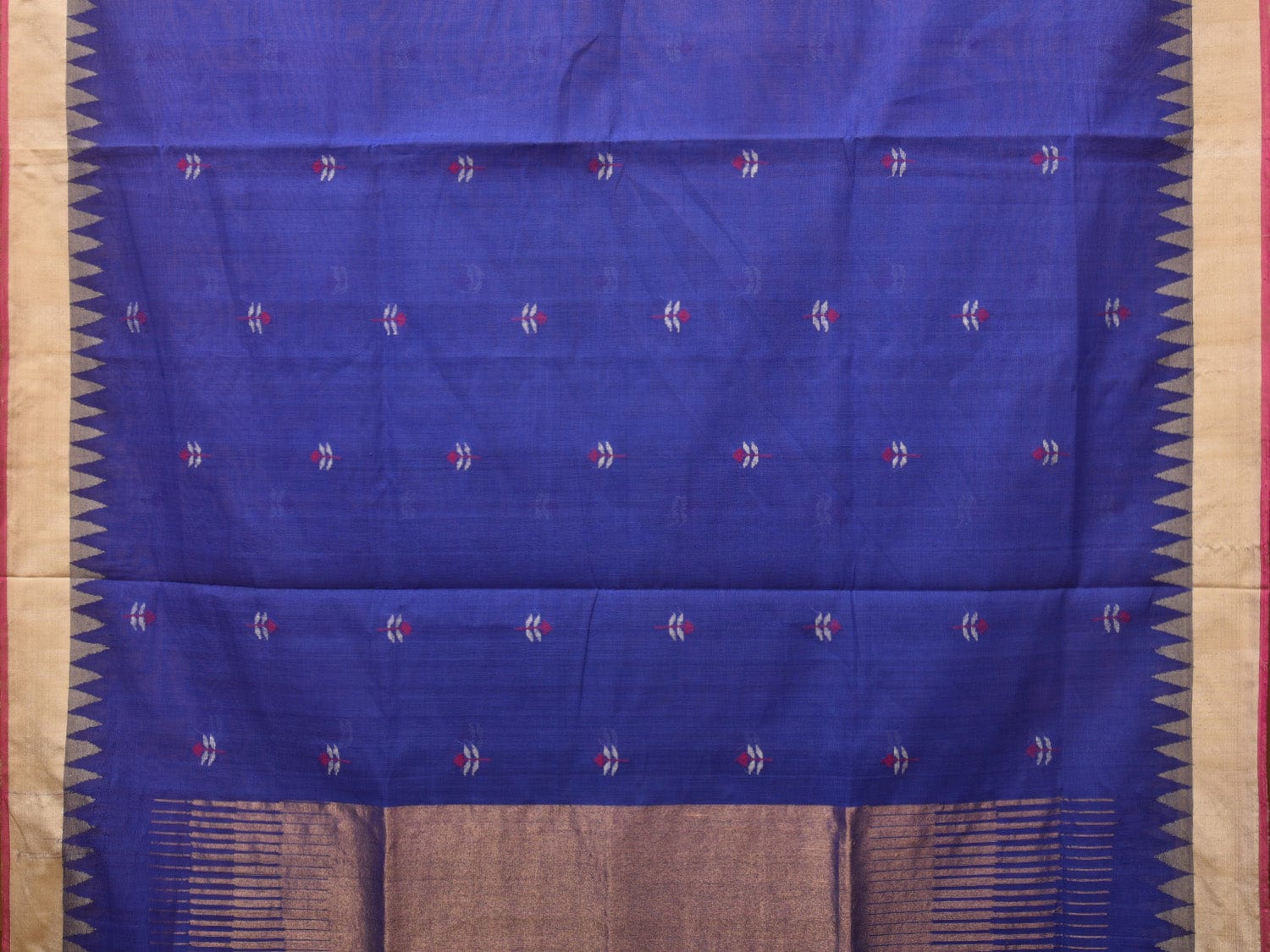 Dark Blue Khadi Cotton Handloom Saree with Jamdani Body Buta Design kh0657