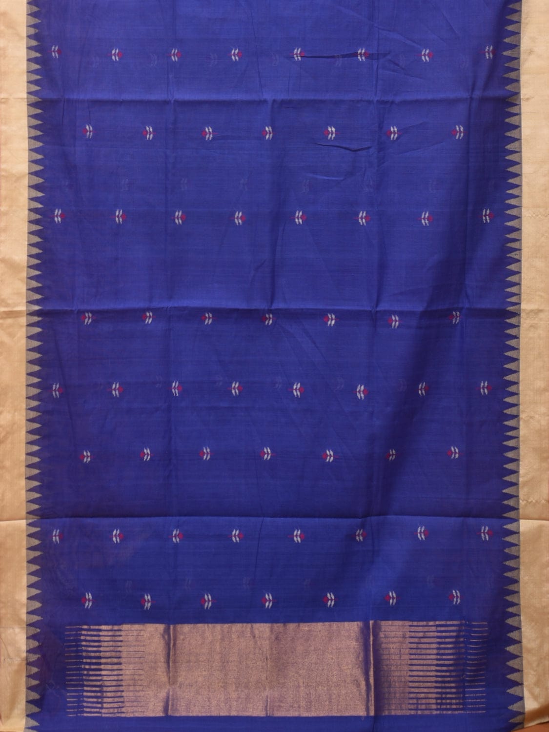 Dark Blue Khadi Cotton Handloom Saree with Jamdani Body Buta Design kh0657