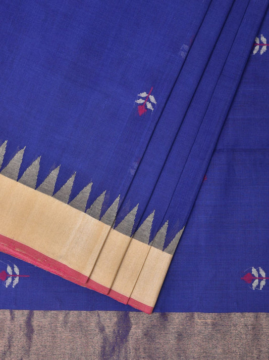 Dark Blue Khadi Cotton Handloom Saree with Jamdani Body Buta Design kh0657