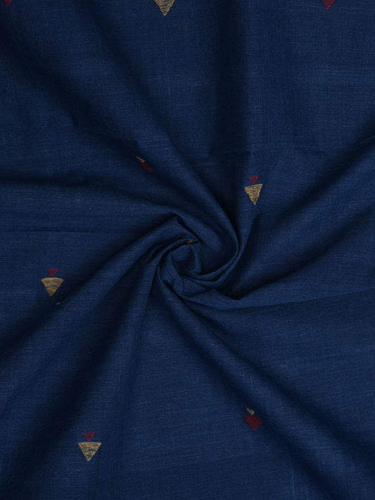 Dark Blue Khadi Cotton Natural Dye Handloom 2.5mts Fabric with Buta Design f0190