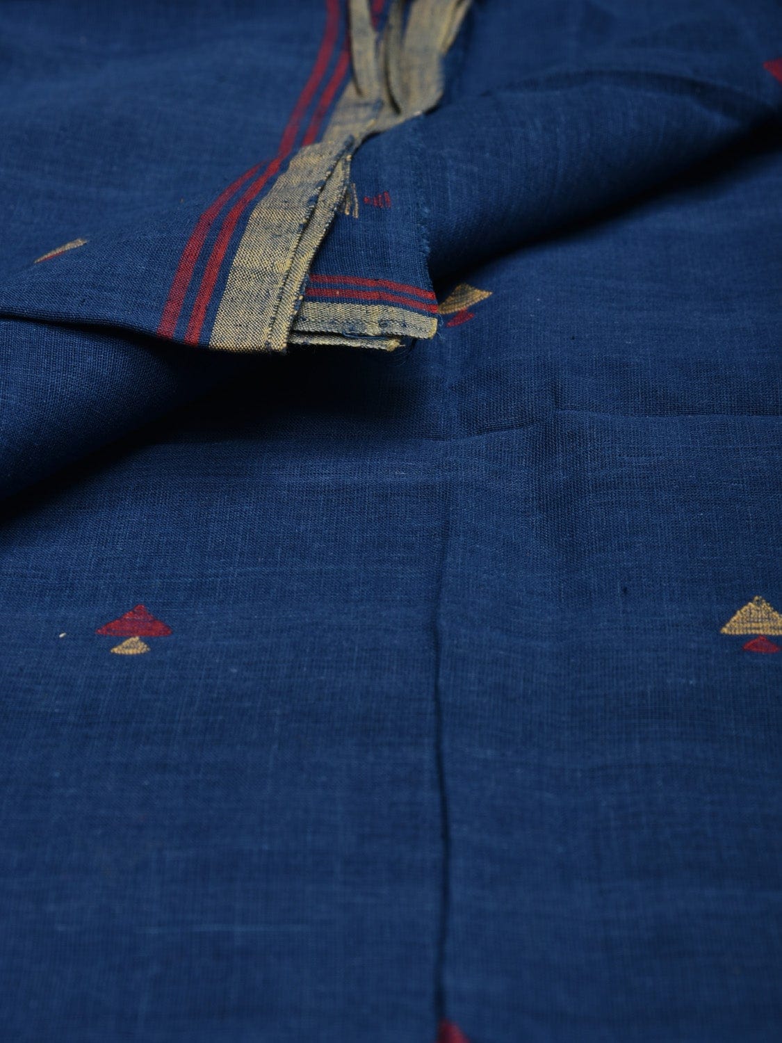 Dark Blue Khadi Cotton Natural Dye Handloom 2.5mts Fabric with Buta Design f0190