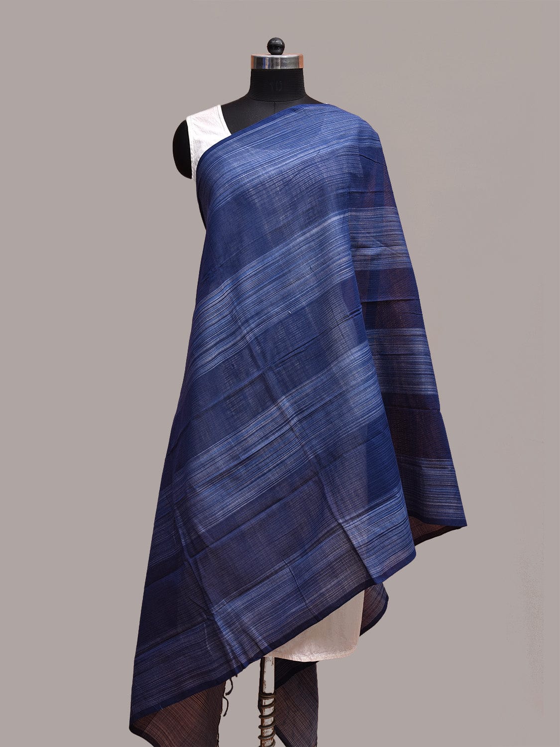 Dark Blue Mangalgiri Cotton Handloom Dupatta with Strips Design ds3678