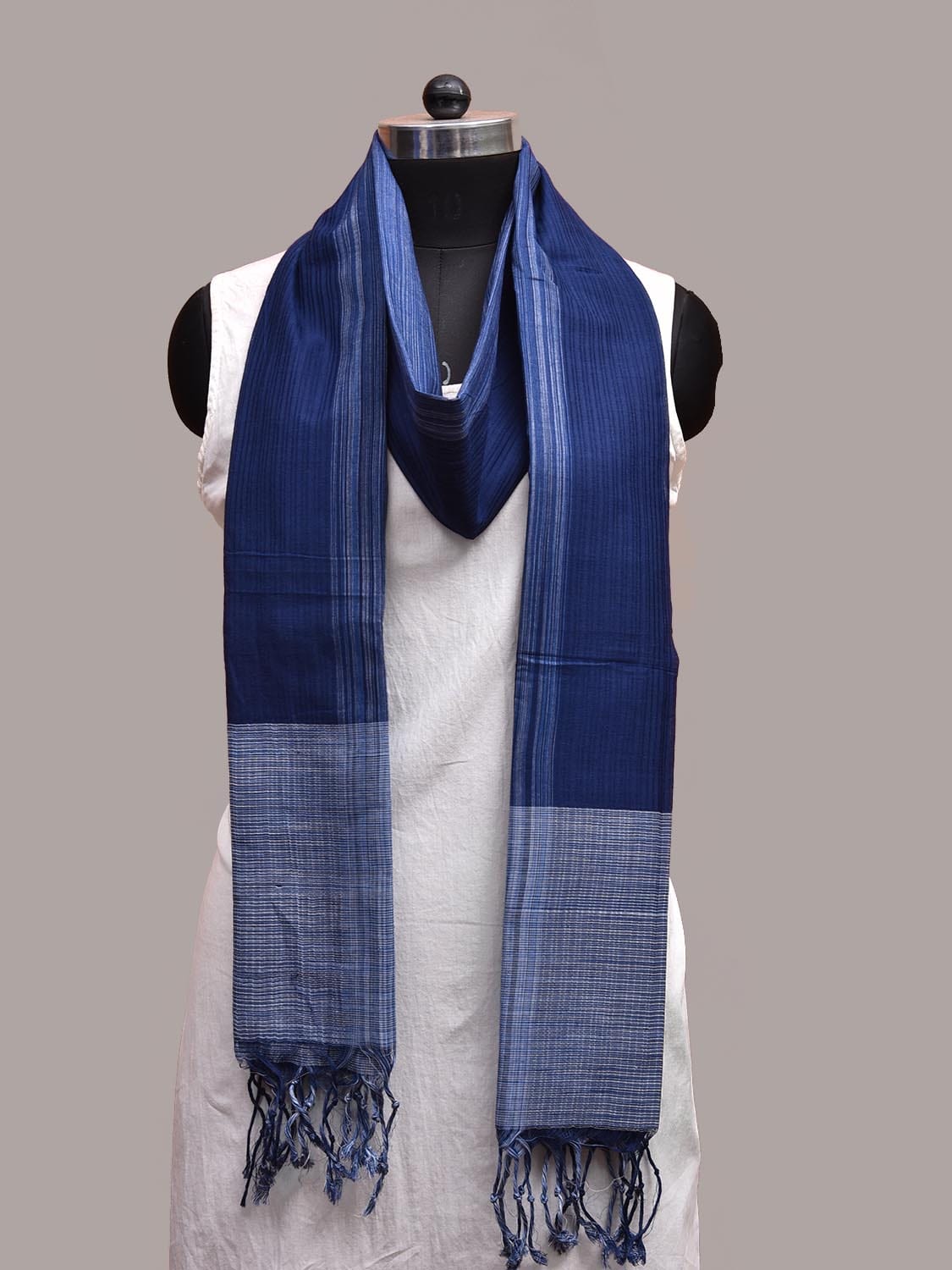 Dark Blue Mangalgiri Cotton Handloom Dupatta with Strips Design ds3678