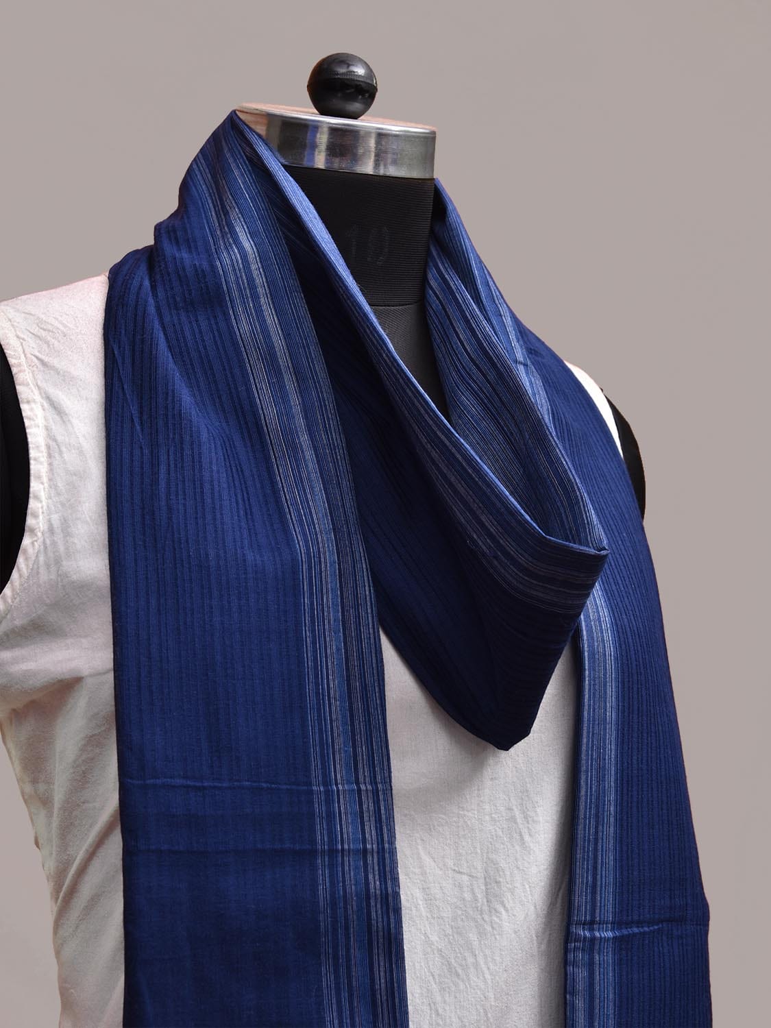 Dark Blue Mangalgiri Cotton Handloom Dupatta with Strips Design ds3678