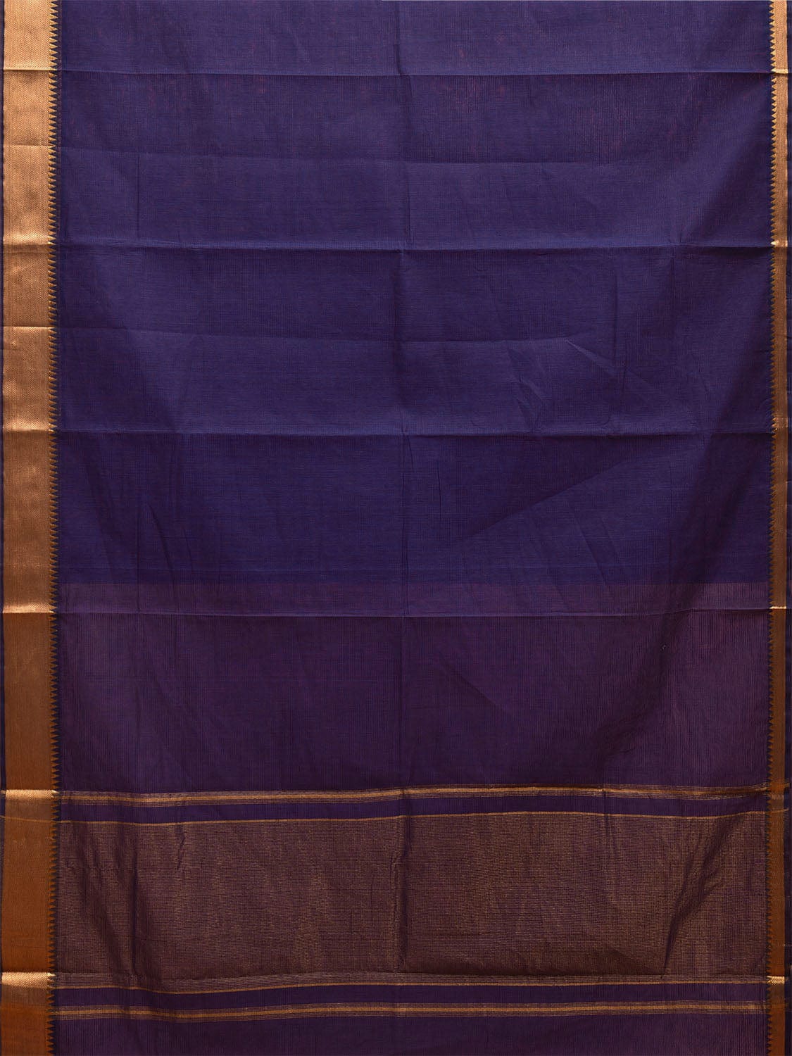 Dark Blue Mangalgiri Cotton Handloom Saree with Strips and Zari Border Design No Blouse mn0083