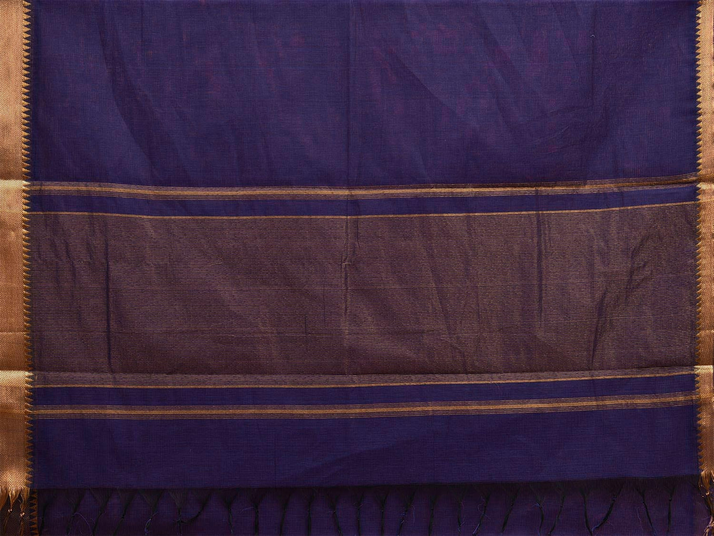 Dark Blue Mangalgiri Cotton Handloom Saree with Strips and Zari Border Design No Blouse mn0083