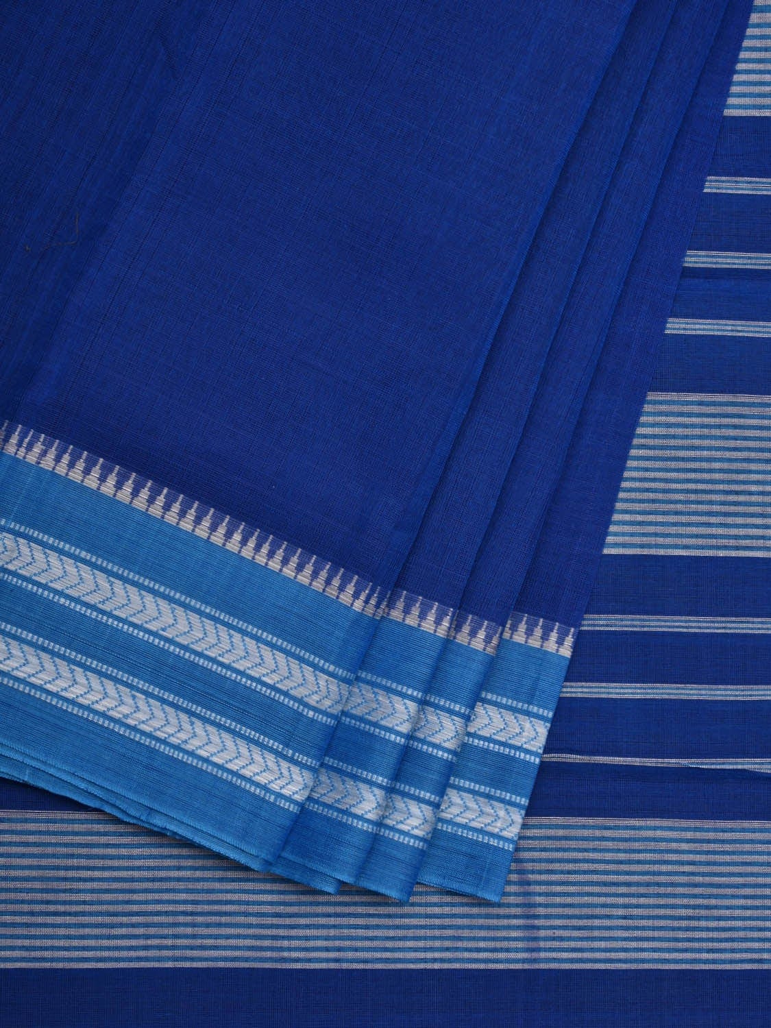 Dark Blue Narayanpet Cotton Handloom Plain Saree with Border Design No Blouse np0545