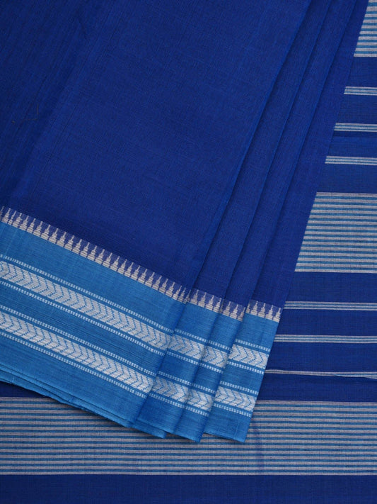 Dark Blue Narayanpet Cotton Handloom Plain Saree with Border Design No Blouse np0545