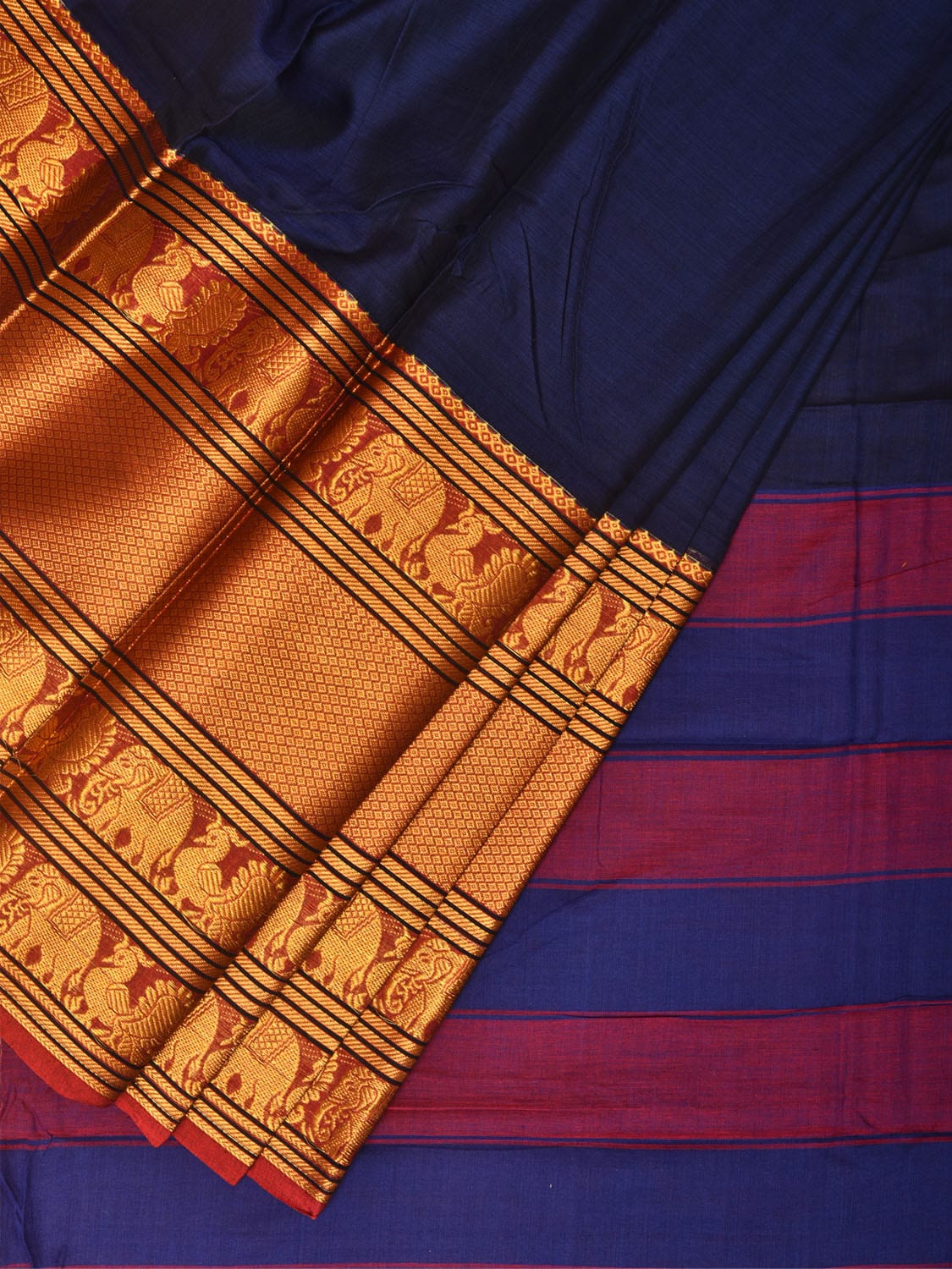 Dark Blue Narayanpet Cotton Handloom Saree with Big Border Design np0721