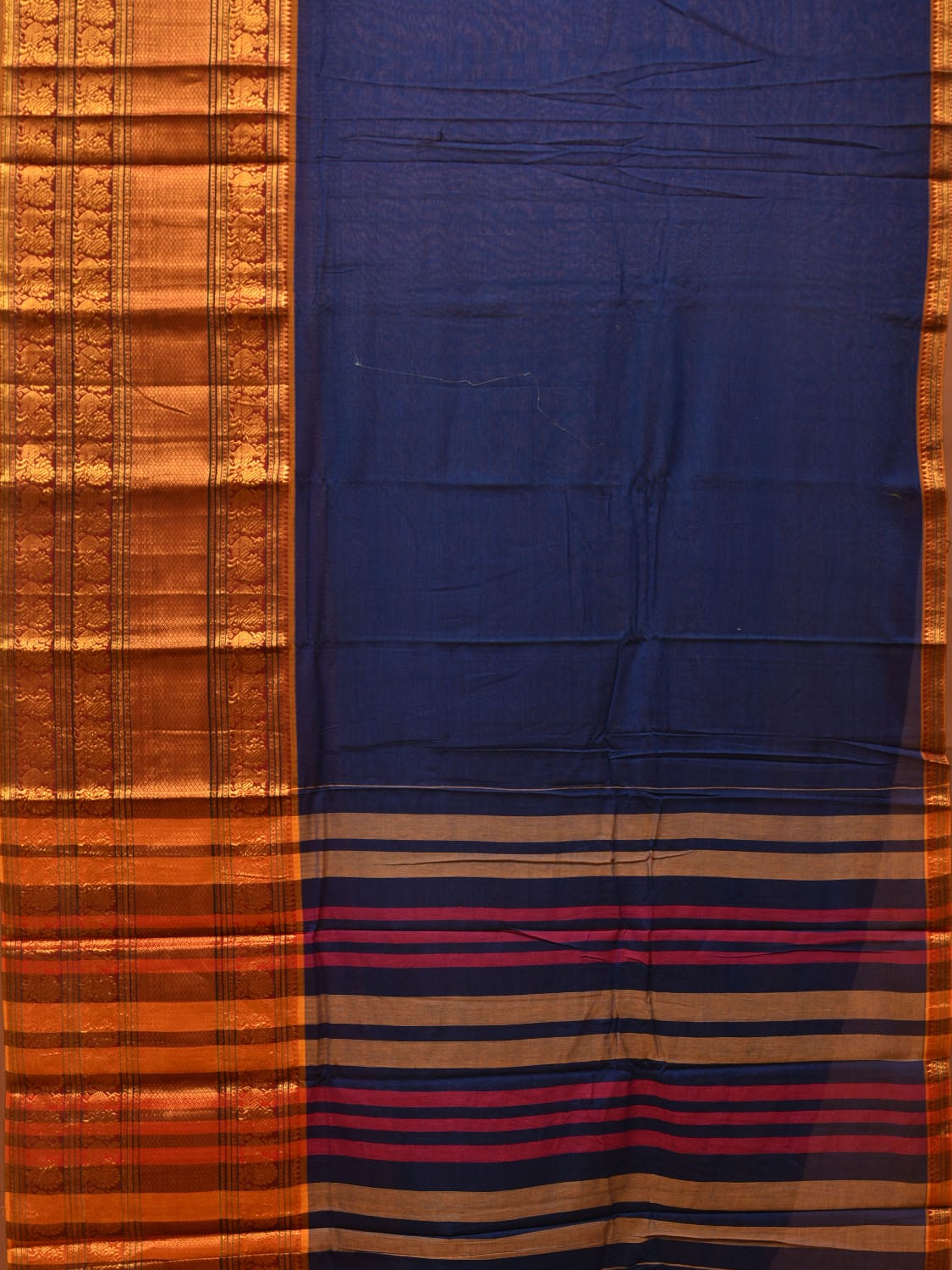 Dark Blue Narayanpet Cotton Handloom Saree with Big Zari Border Design np0683