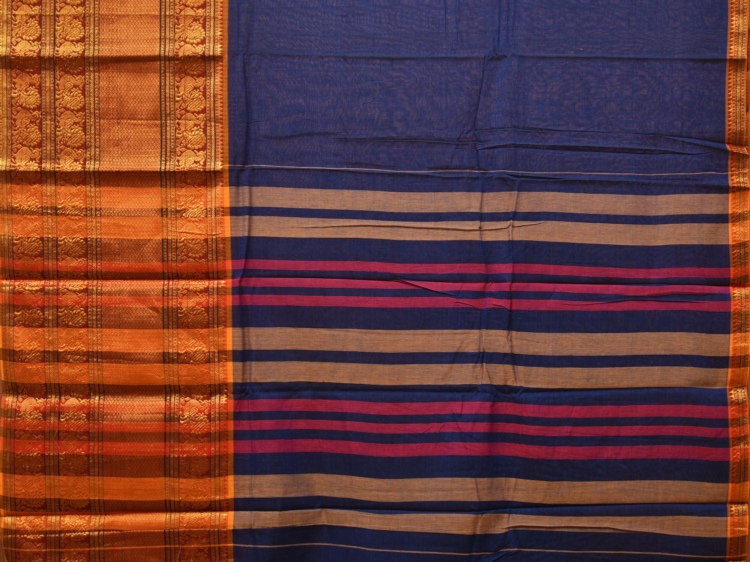 Dark Blue Narayanpet Cotton Handloom Saree with Big Zari Border Design np0683