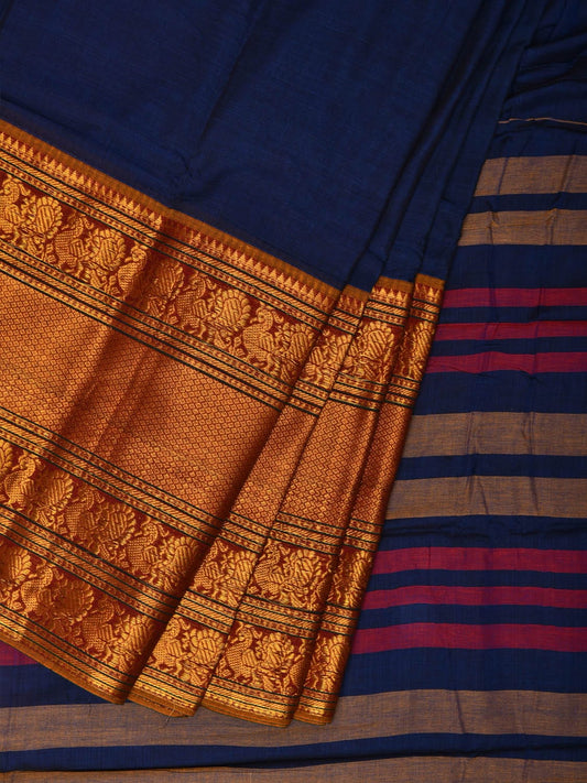 Dark Blue Narayanpet Cotton Handloom Saree with Big Zari Border Design np0683