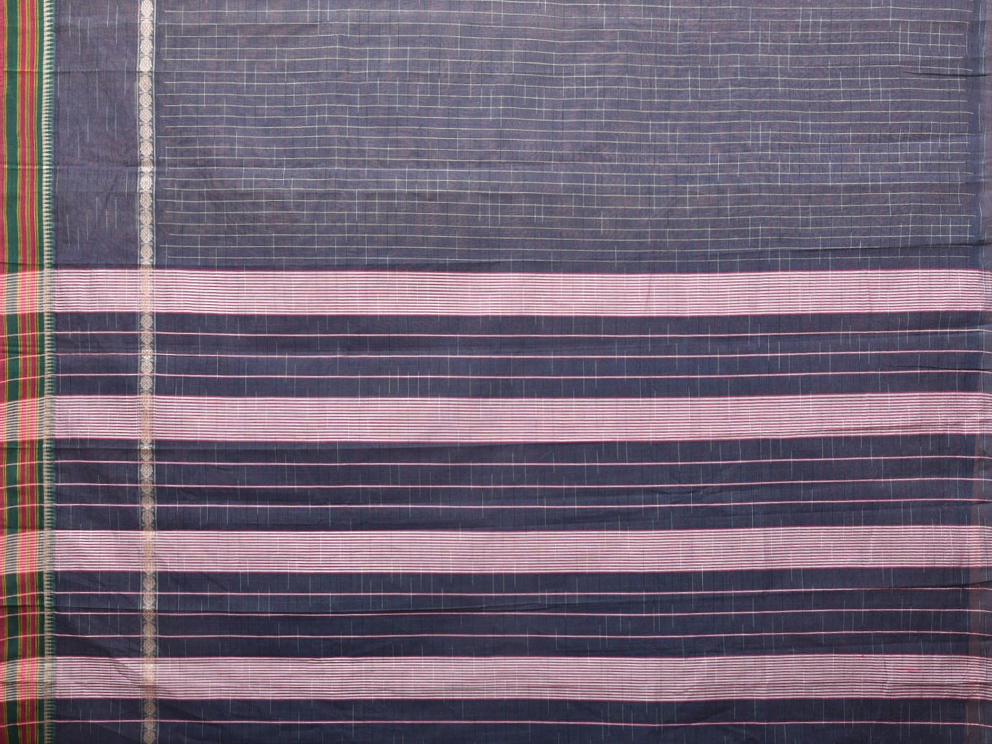 Dark Blue Narayanpet Cotton Handloom Saree with Check Design No Blouse np0711