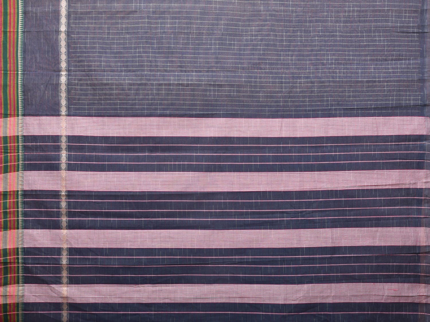 Dark Blue Narayanpet Cotton Handloom Saree with Check Design No Blouse np0711