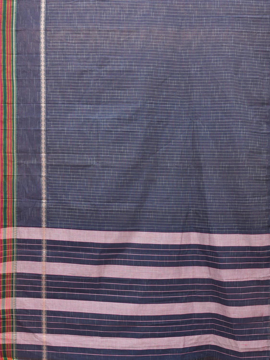 Dark Blue Narayanpet Cotton Handloom Saree with Check Design No Blouse np0711