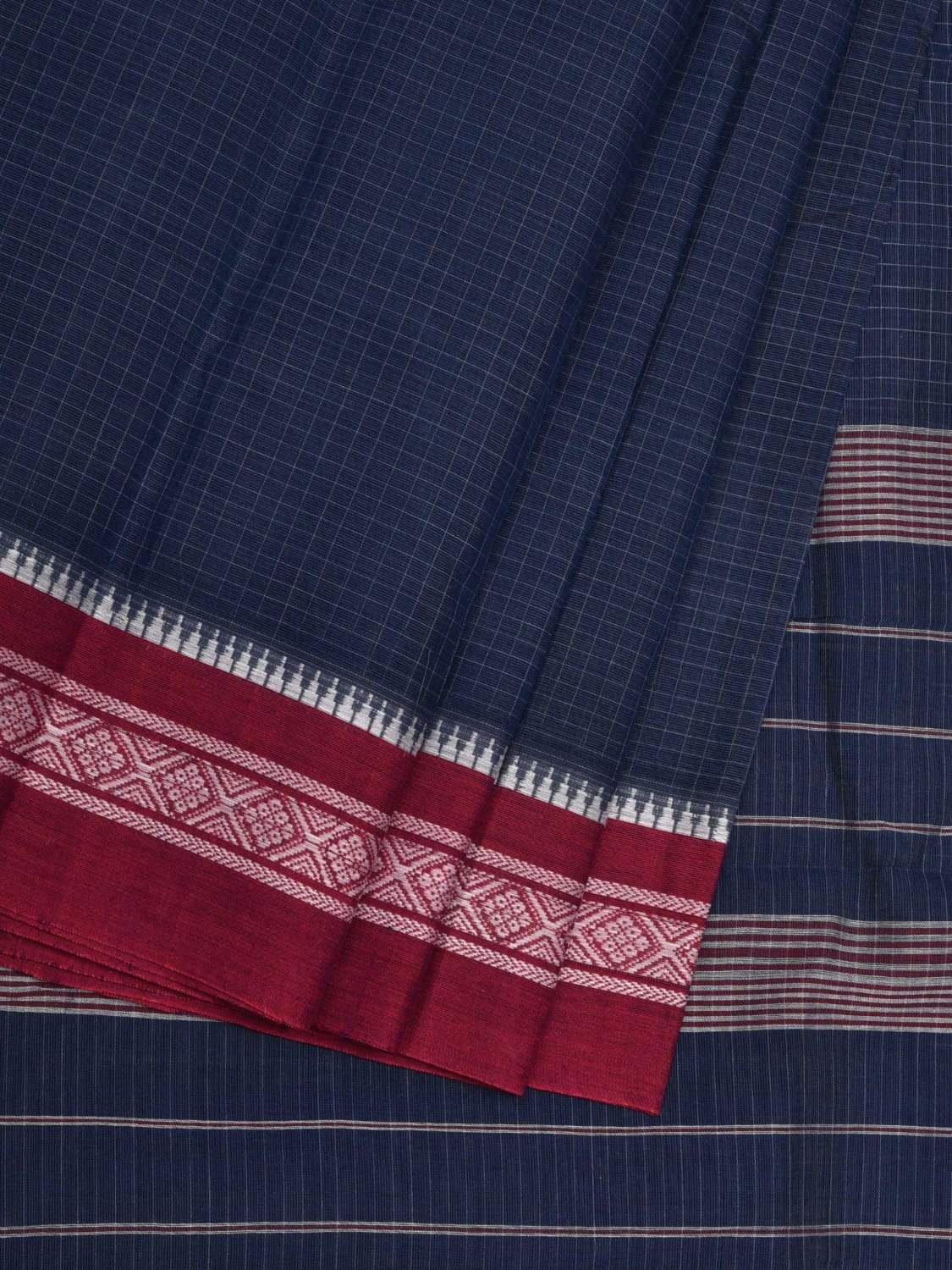 Dark Blue Narayanpet Cotton Handloom Saree with Checks Design No Blouse np0510