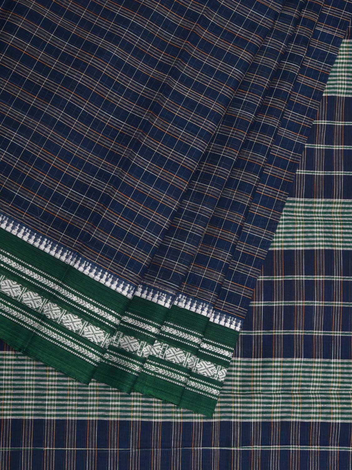 Dark Blue Narayanpet Cotton Handloom Saree with Checks Design No Blouse np0625