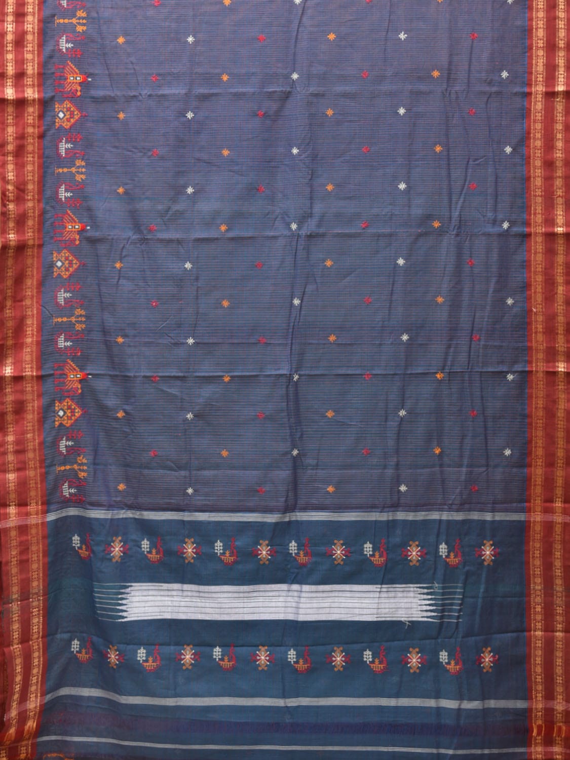 Dark Blue Narayanpet Cotton Handloom Saree with Kasuti Work Design o0402