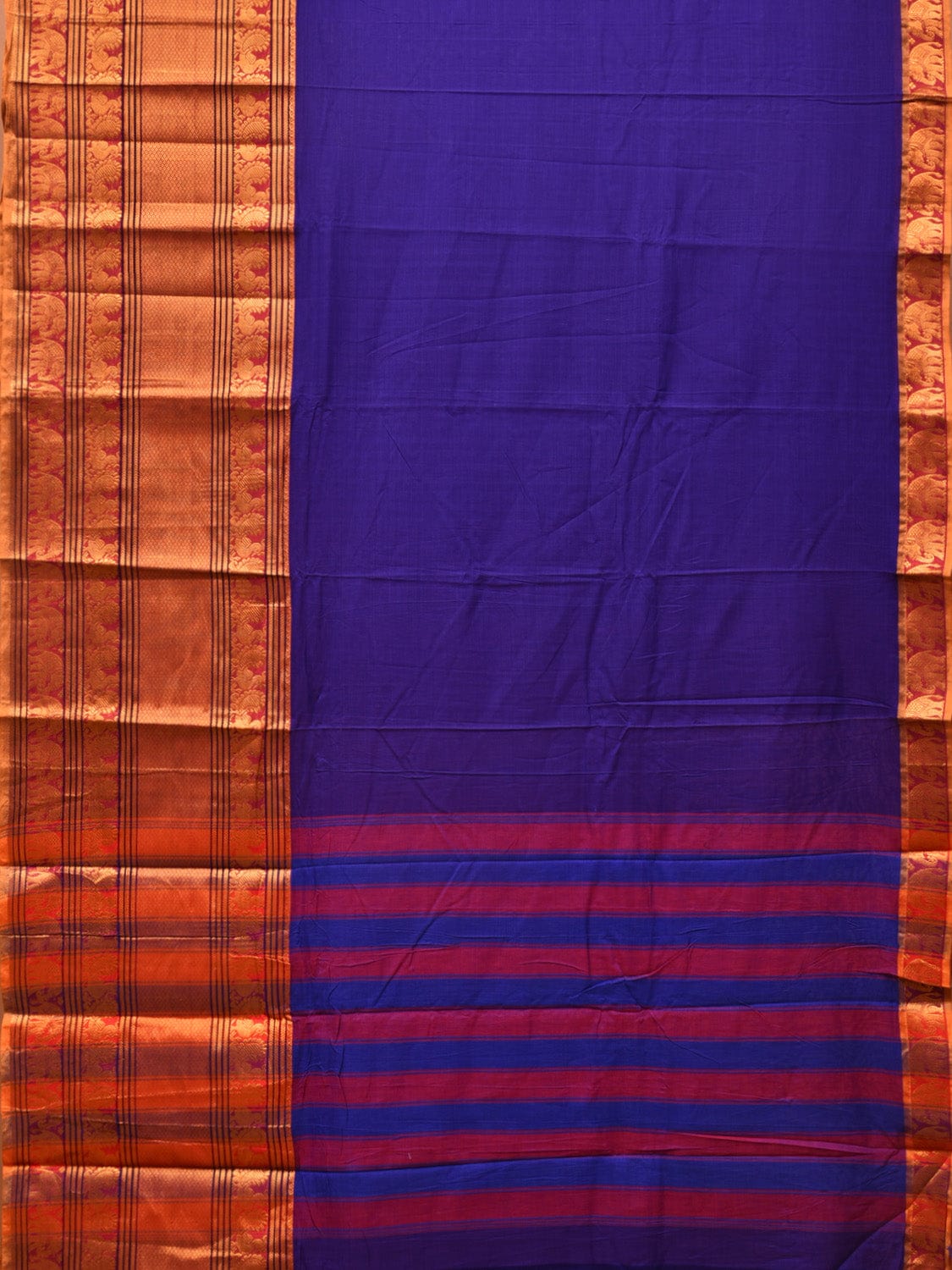 Dark Blue Narayanpet Cotton Handloom Saree with One Side Big Zari Border Design np0736