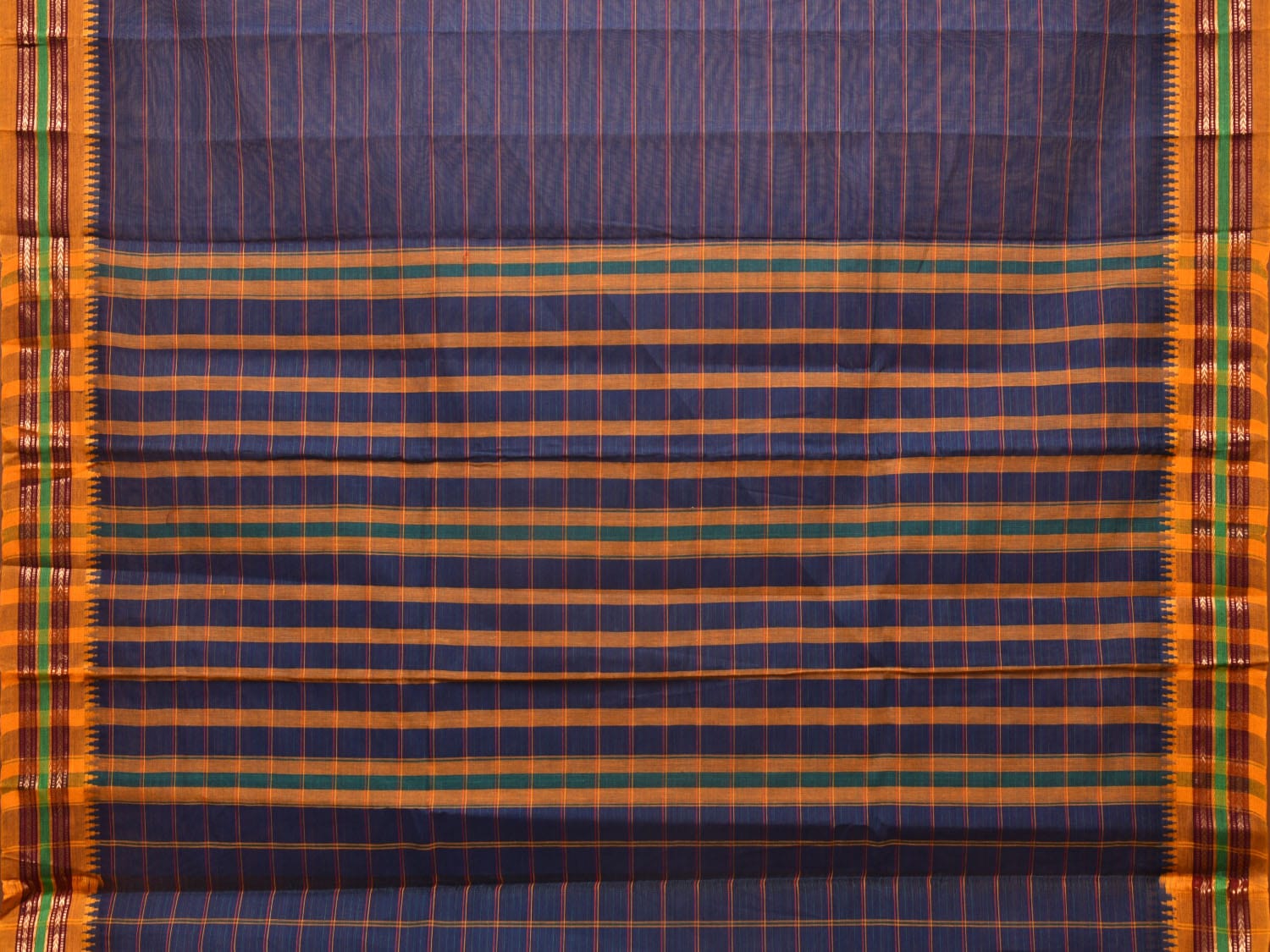 Dark Blue Narayanpet Cotton Handloom Saree with Strips Design No Blouse np0802