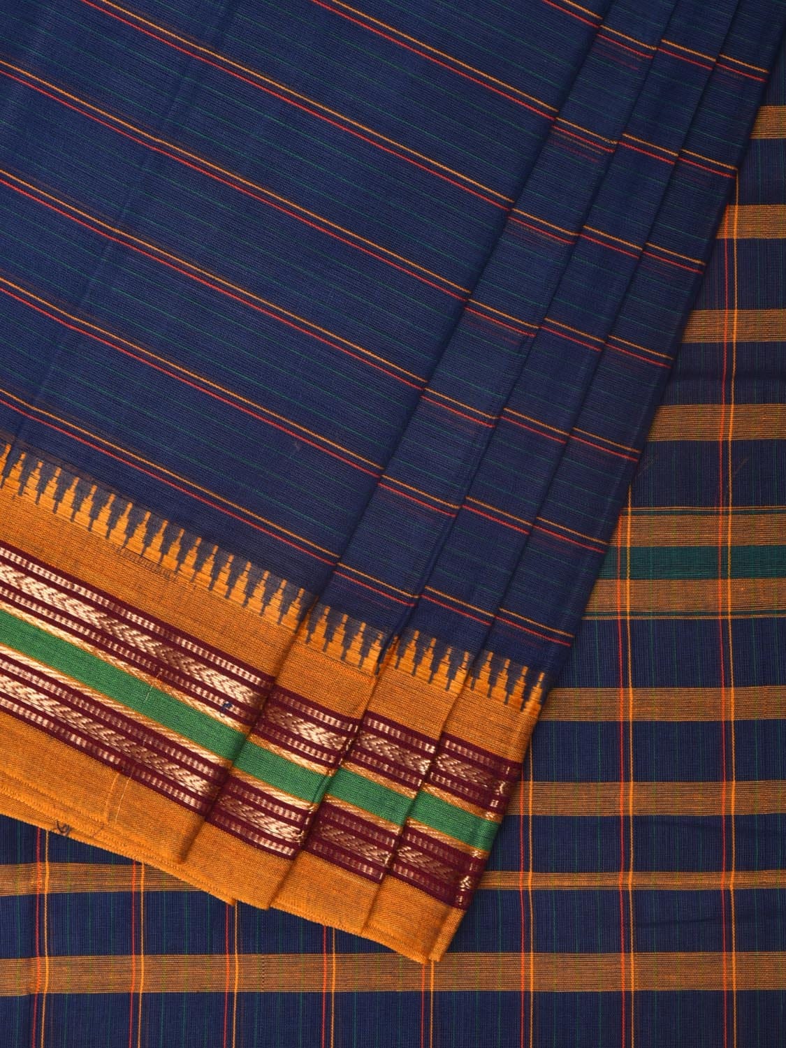 Dark Blue Narayanpet Cotton Handloom Saree with Strips Design No Blouse np0802