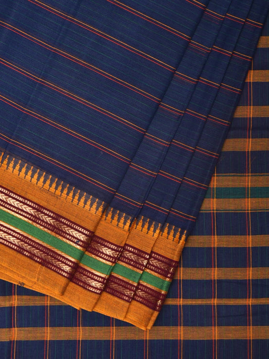 Dark Blue Narayanpet Cotton Handloom Saree with Strips Design No Blouse np0802