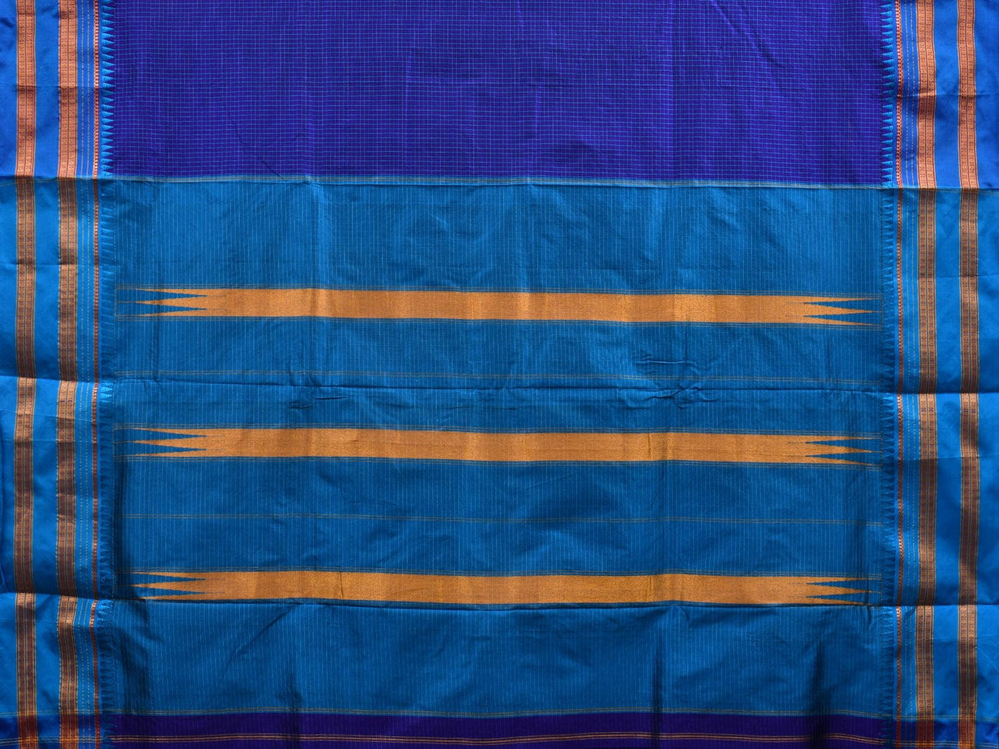Dark Blue Narayanpet Cotton Silk Handloom Saree with Checks Design No Blouse np0593