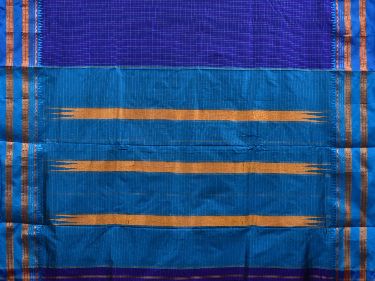 Dark Blue Narayanpet Cotton Silk Handloom Saree with Checks Design No Blouse np0593