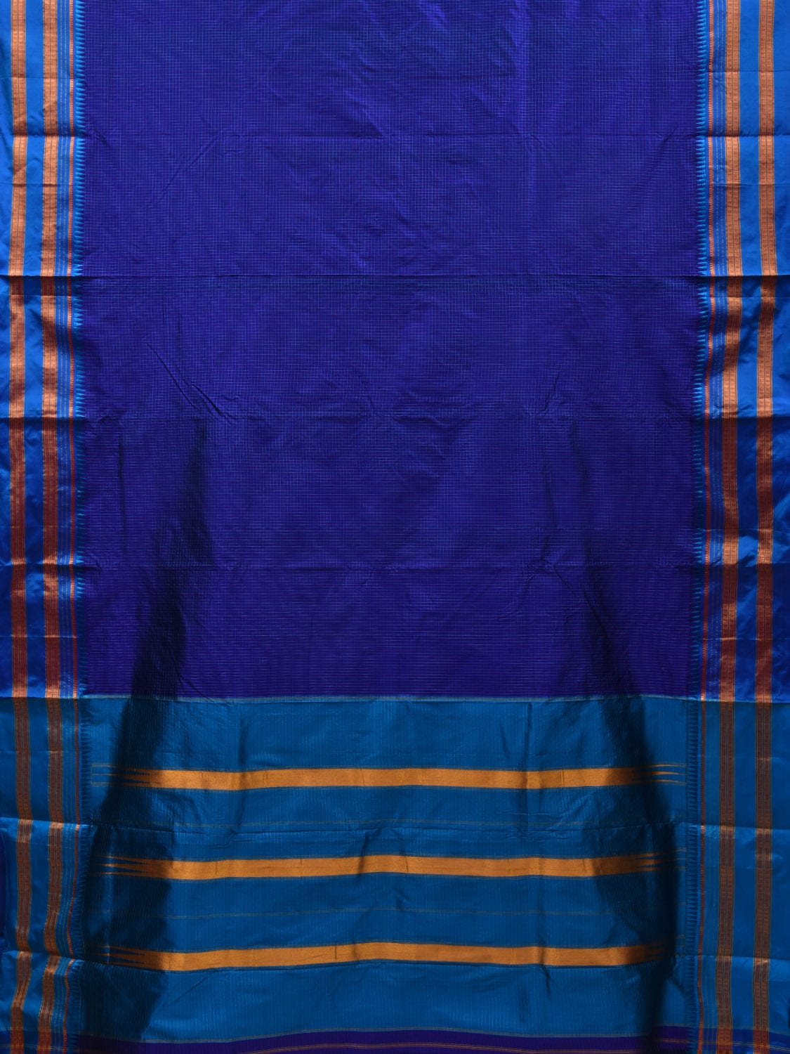 Dark Blue Narayanpet Cotton Silk Handloom Saree with Checks Design No Blouse np0593