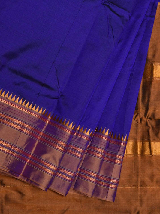 Dark Blue Narayanpet Silk Handloom Plain Saree with Traditional Border Design No Blouse np0459
