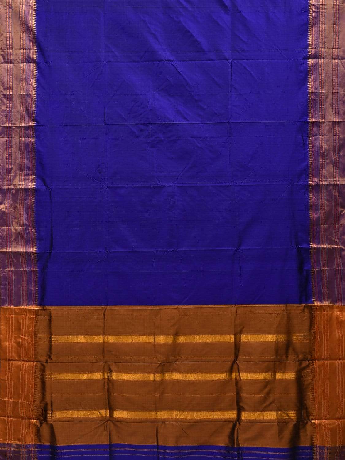 Dark Blue Narayanpet Silk Handloom Plain Saree with Traditional Border Design No Blouse np0459