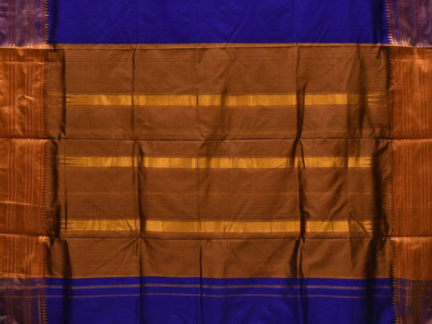 Dark Blue Narayanpet Silk Handloom Plain Saree with Traditional Border Design No Blouse np0459