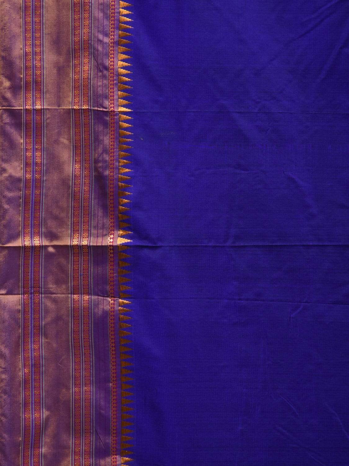 Dark Blue Narayanpet Silk Handloom Plain Saree with Traditional Border Design No Blouse np0459