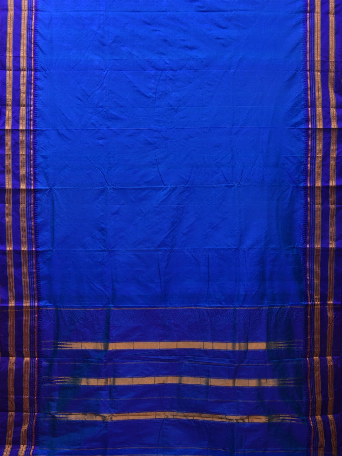 Dark Blue Narayanpet Silk Handloom Plain Saree with Traditional Border Design No Blouse np0639