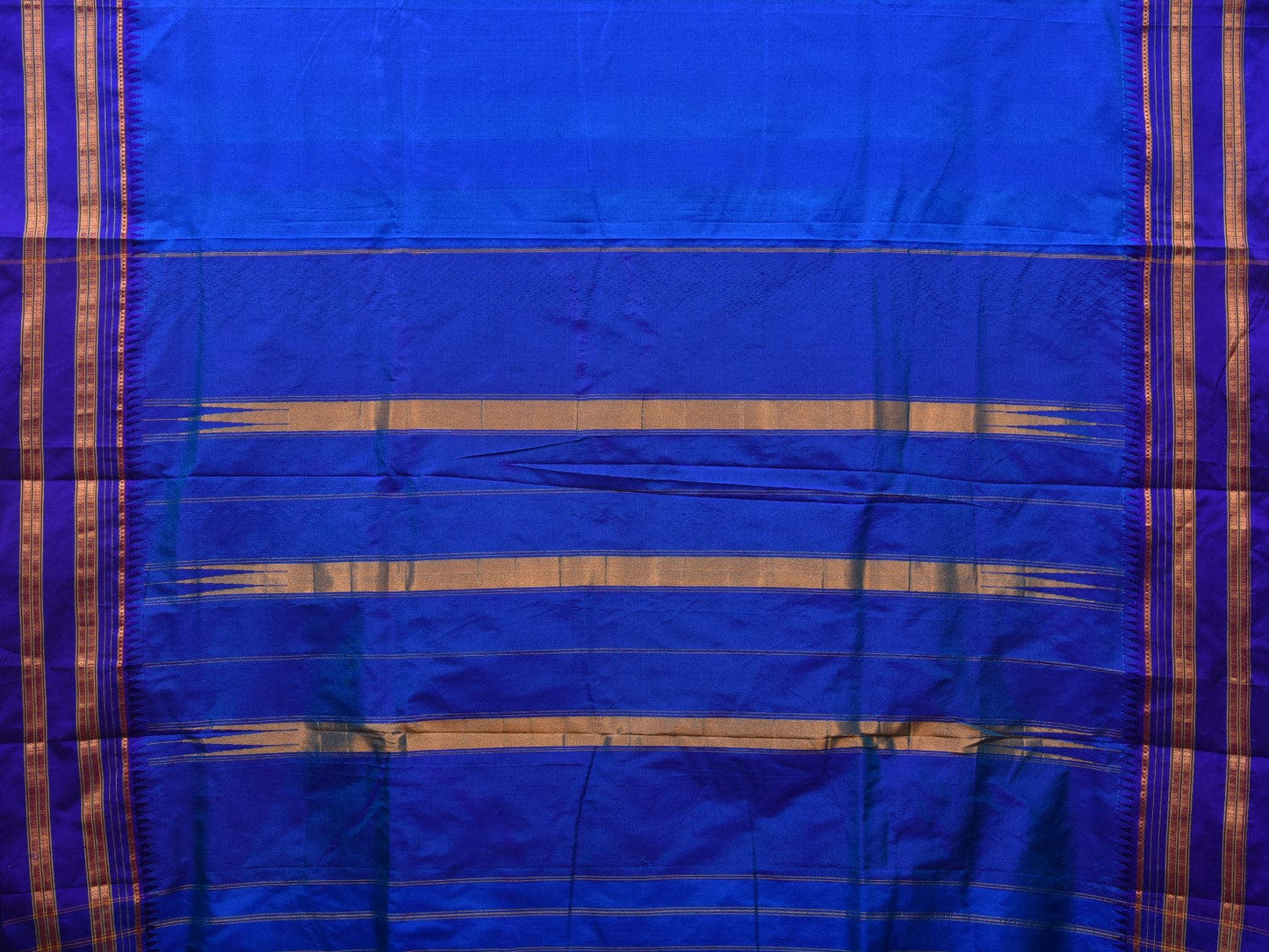Dark Blue Narayanpet Silk Handloom Plain Saree with Traditional Border Design No Blouse np0639