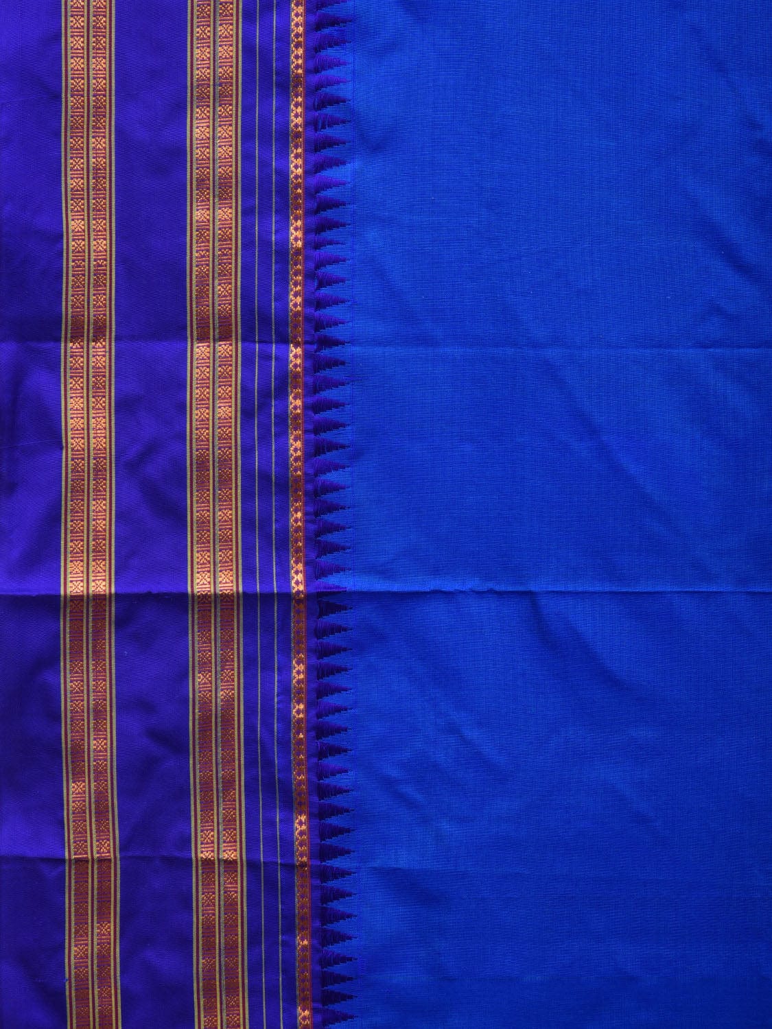 Dark Blue Narayanpet Silk Handloom Plain Saree with Traditional Border Design No Blouse np0639