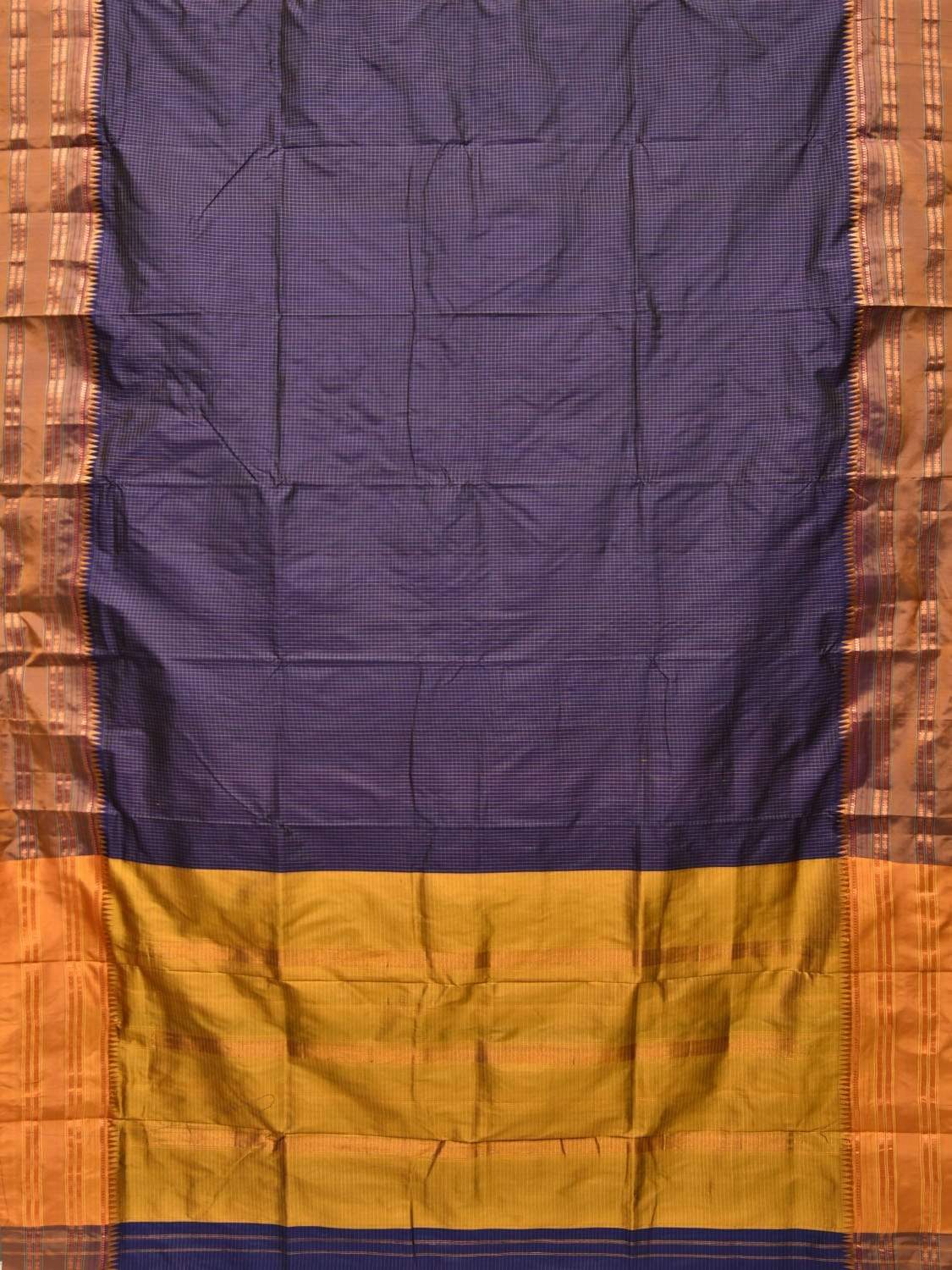 Dark Blue Narayanpet Silk Handloom Saree with Checks Design No Blouse np0316