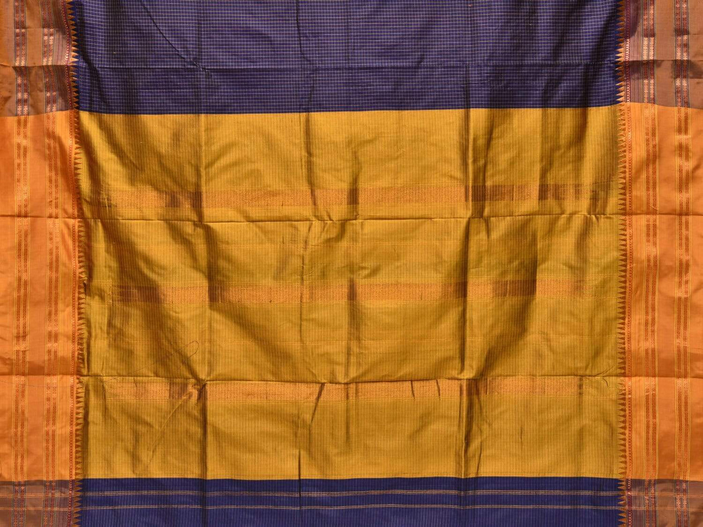 Dark Blue Narayanpet Silk Handloom Saree with Checks Design No Blouse np0316