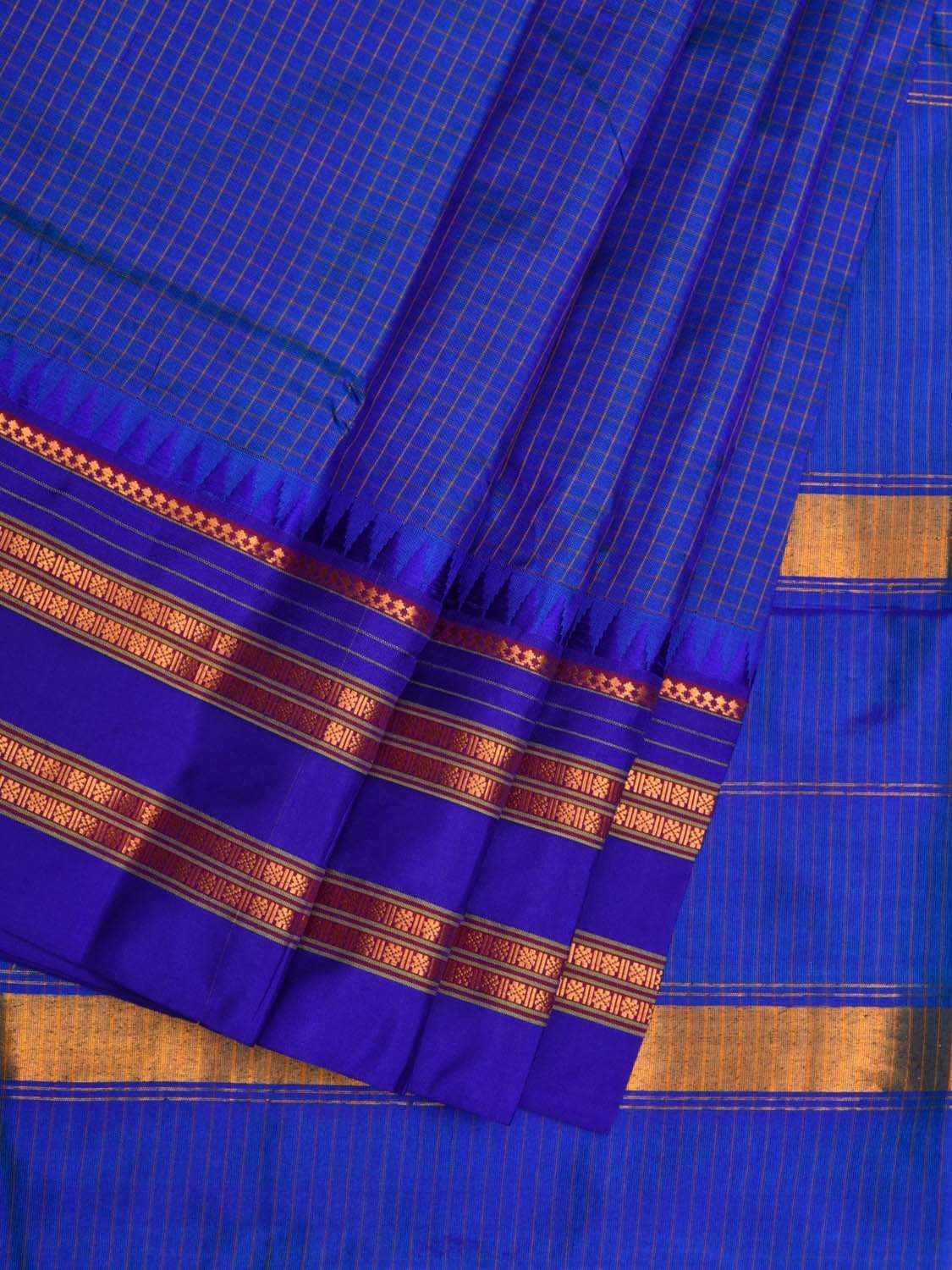 Dark Blue Narayanpet Silk Saree with Checks Design No Blouse np0496